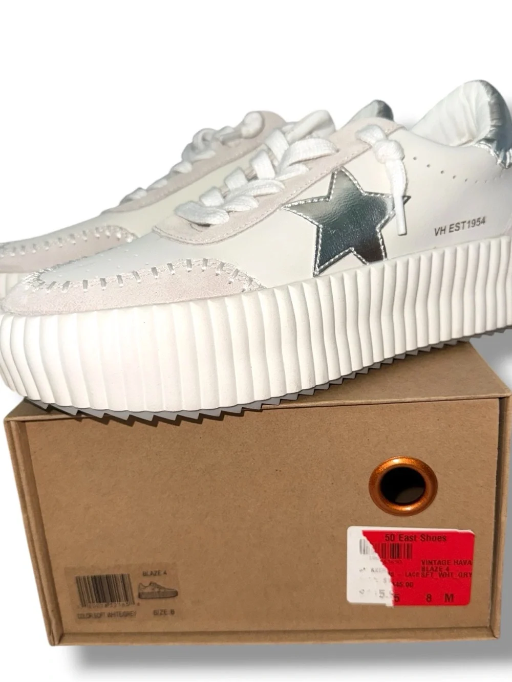 Vintage Havana Blaze 4 Star Platform Preppy-Pop Sneakers White Grey 8.5 NWOT